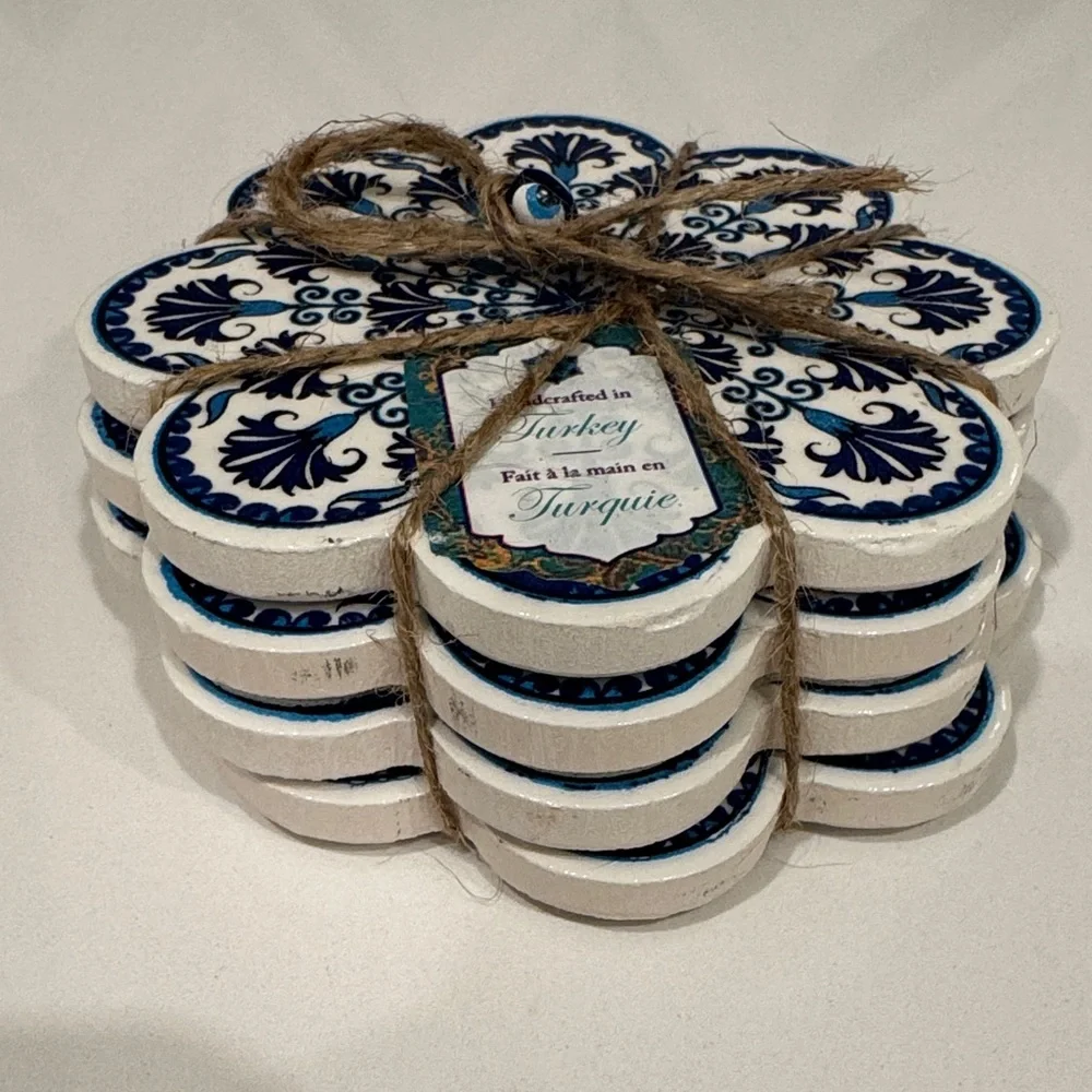 Handcrafted Blue and White Ceramic Coasters-made in Turkey